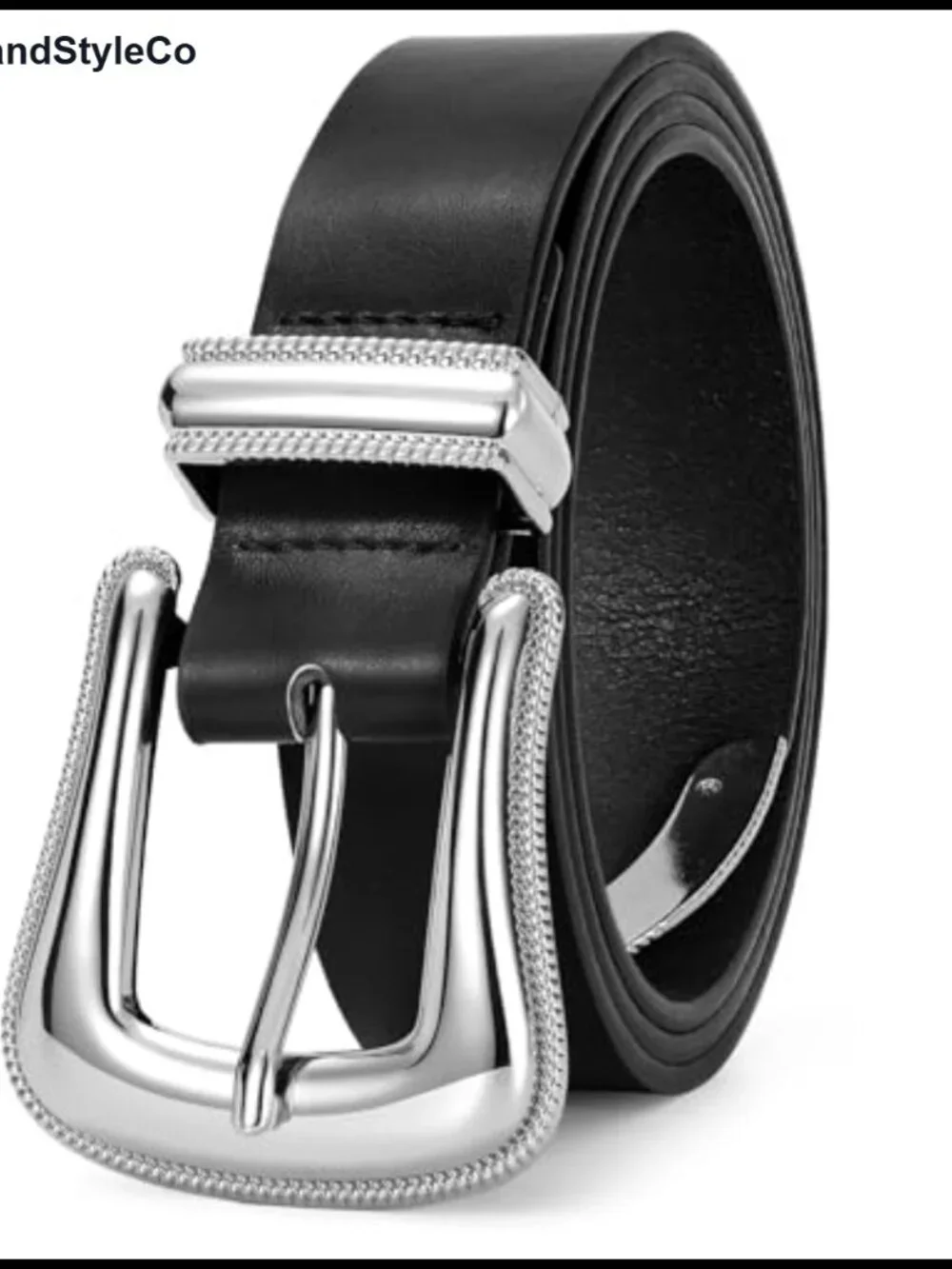 Vintage Western Faux Leather Belt with Silver Buckle for Jeans